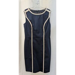 Ann Taylor Women's Dress Size 6 Navy Blue With Cream Trim Zippered Back‎
